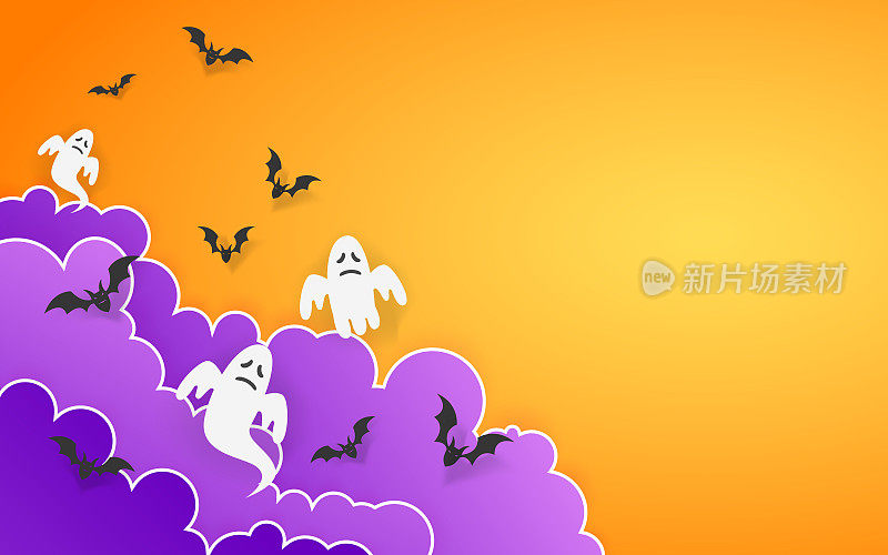 Happy Halloween calligraphy with paper bats and pumpkins. banners party invitation.Vector illustration